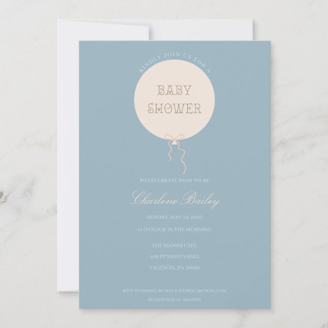 Invitation minimale pour Baby Shower avec ballon (Devant)