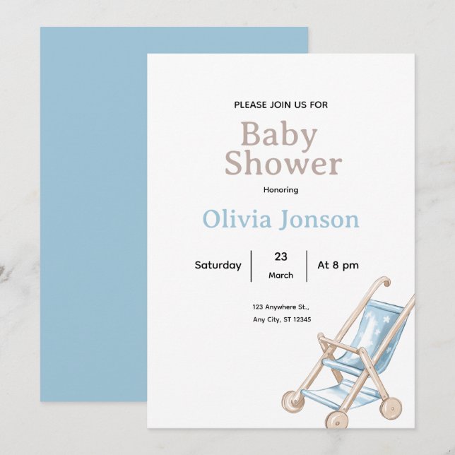 Invitation minimale pour Baby Shower, carte de béb (Devant / Derrière)