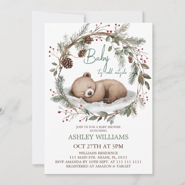 Invitation minimale pour bébé ours en forêt (Devant)
