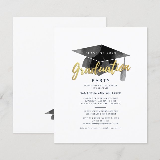 Invitation minimale pour la fête de fin d'études 2 (Devant / Derrière)