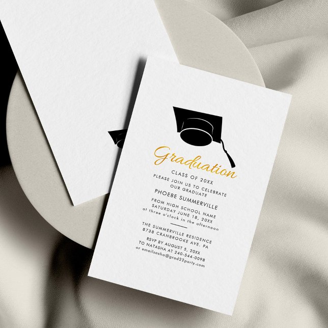 Invitation minimale pour la fête de remise des dip (Graduation 2024 Script Grad Cap Party Invitation)