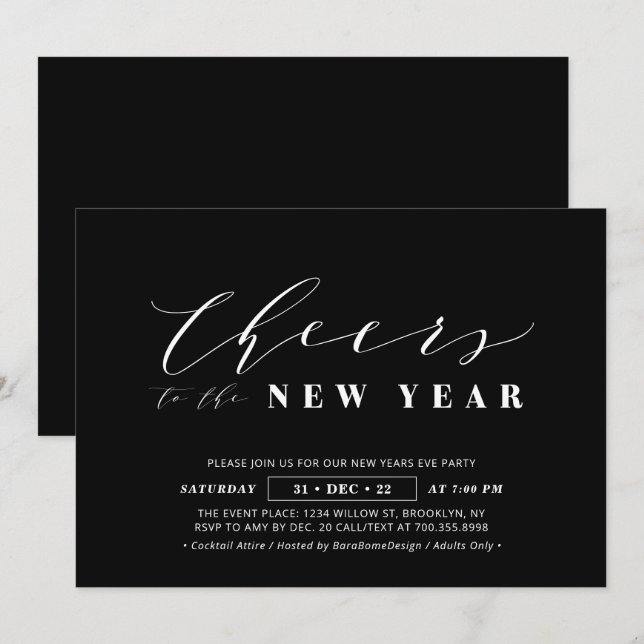 Invitation minimale pour la soirée du Nouvel An de (Devant / Derrière)