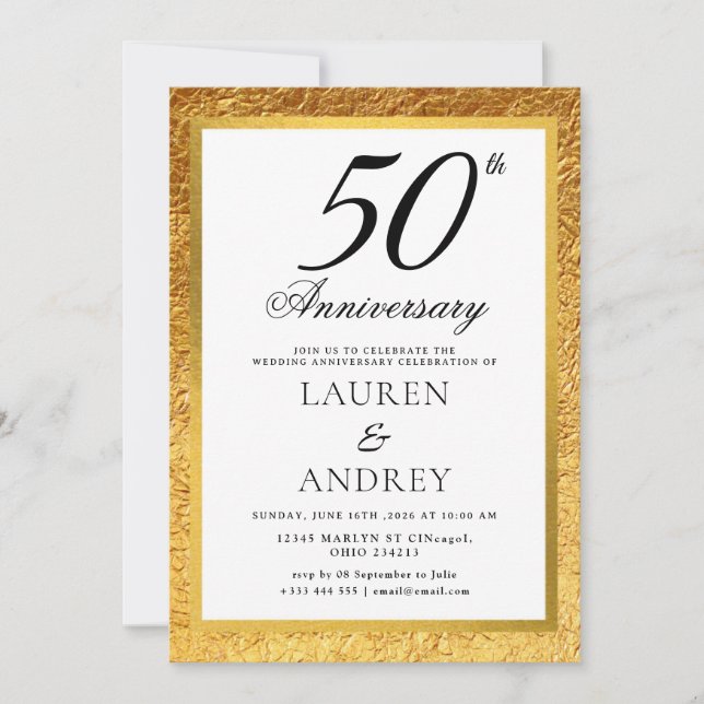 Invitation minimale pour les 50 ans de mariage (Devant)