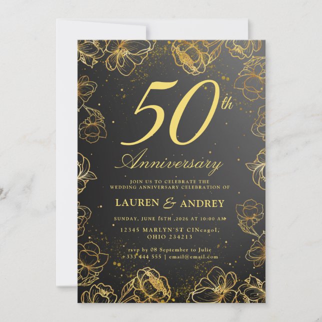 Invitation minimale pour les 50 ans de mariage (Devant)