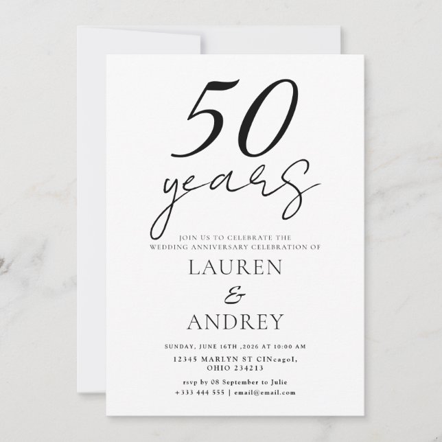 Invitation minimale pour les 50 ans de mariage (Devant)