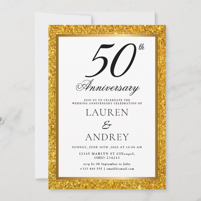 Invitation minimale pour les 50 ans de mariage (Devant)