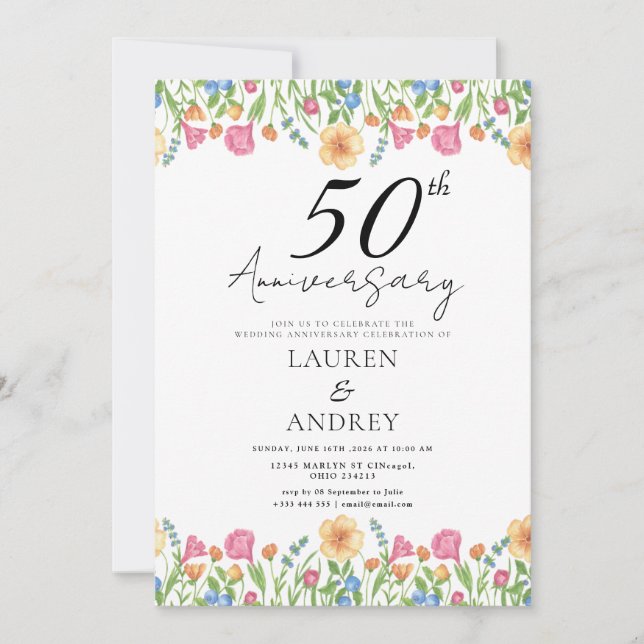 Invitation minimale pour les 50 ans de mariage (Devant)