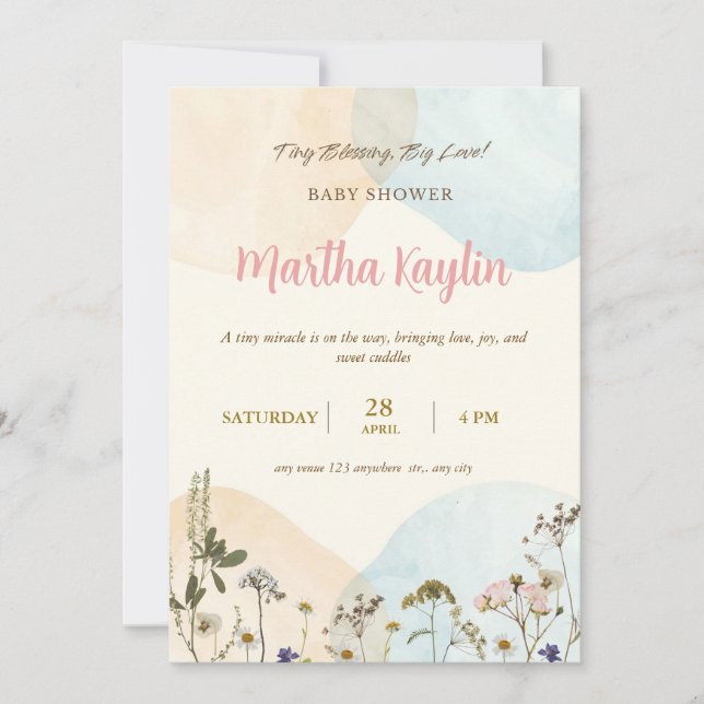 Invitation minimale pour une baby shower aux coule (Devant)