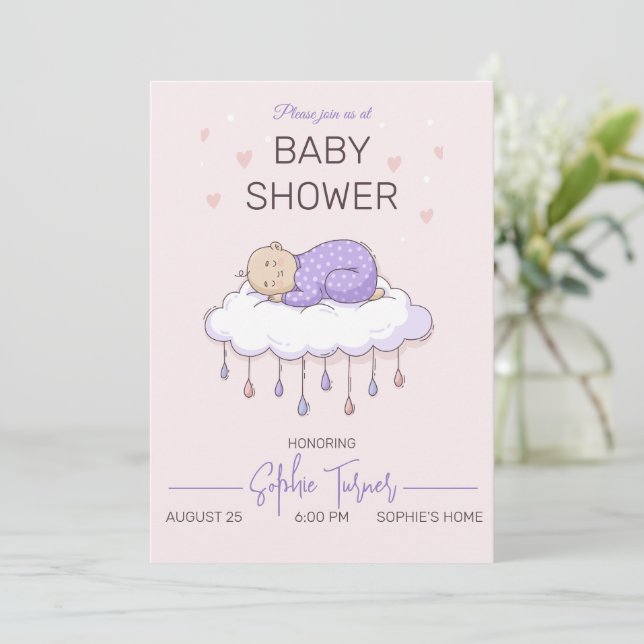 Invitation minimale pour une baby shower fille (Debout devant)