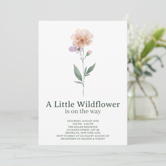Invitation minimale pour une baby shower sur le th (Debout devant)