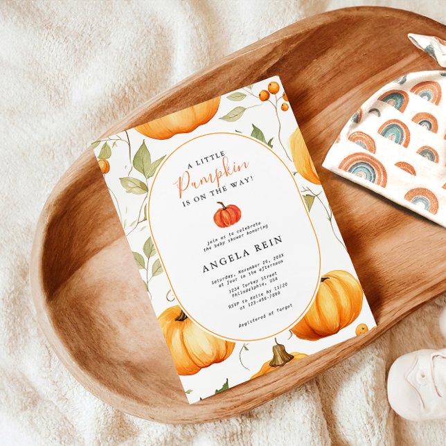 Invitation Minimale Un Peu Citrouille L'Automne Feuille Baby  (Créateur téléchargé)