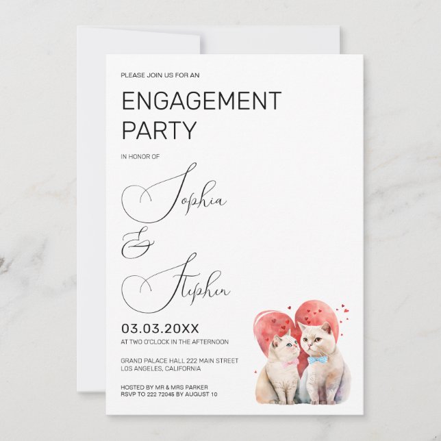 Invitation Minimalisme avec un engagement de mariage de chats (Devant)