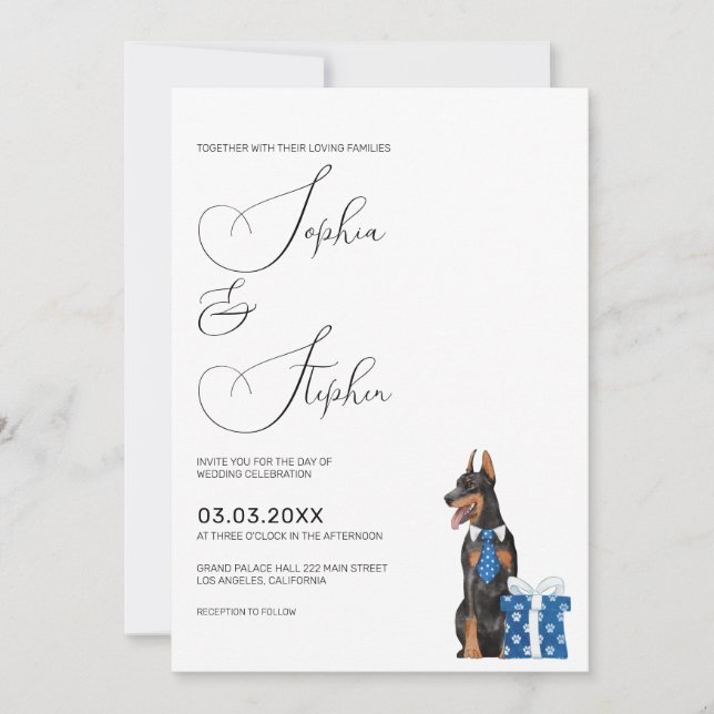 Invitation Minimalisme avec un mariage de chien Doberman (Devant)