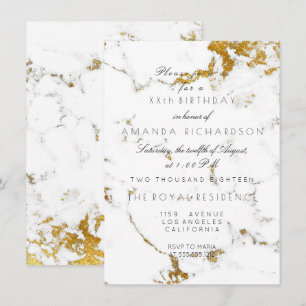 Invitation Minimalisme Blanc Marbre Carrare Or Anniversaire