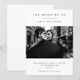 Invitation Minimalisme élégant Mariage photo noir et blanc