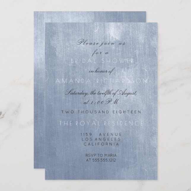 Invitation Minimalisme Glam Blue Grey Pastel Fête des mariées (Devant / Derrière)