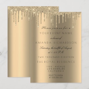 Invitation Minimalisme Gouttes Étincelantes Or Anniversaire