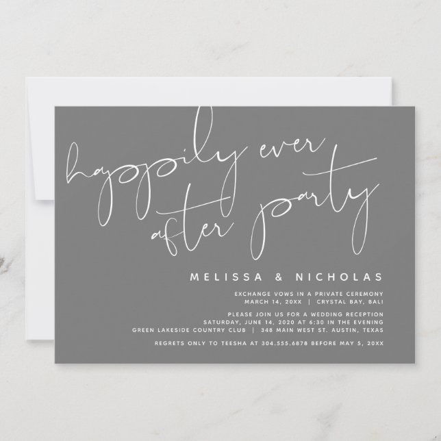 Invitation Minimalisme Gris Foncé, Mariage Fuite de Noces (Devant)