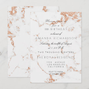 Invitation Minimalisme Gris Marbre blanc Rose Cuivre Annivers