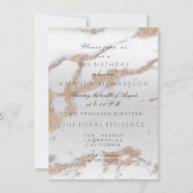 Invitation Minimalisme Gris Marbre Or Champaigne Anniversaire (Devant)