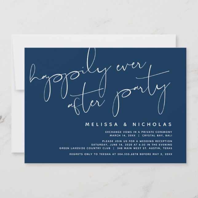 Invitation Minimalisme Navy Blue, Parti de l'Elopement Mariag (Devant)
