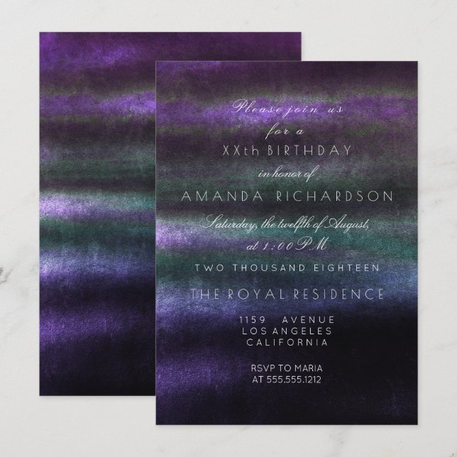 Invitation Minimalisme Ombre Sarcelle Violet Marine Tropical  (Devant / Derrière)