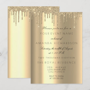 Invitation Minimalisme Pailletant Gouttes d'Or Champagne d'An