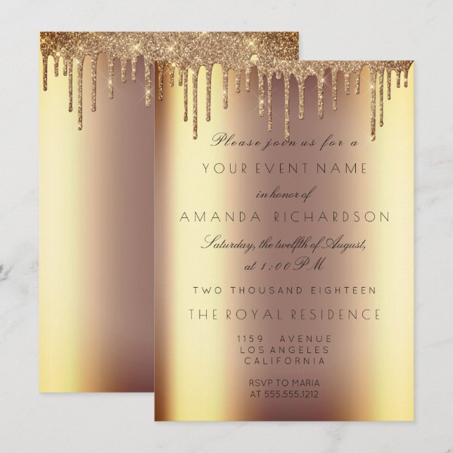 Invitation Minimalisme Paillettes Dorées Anniversaire Ombre S (Devant / Derrière)