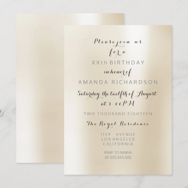 Invitation Minimalisme Pearly Ivory Creamy Pastel Metal Party (Devant / Derrière)
