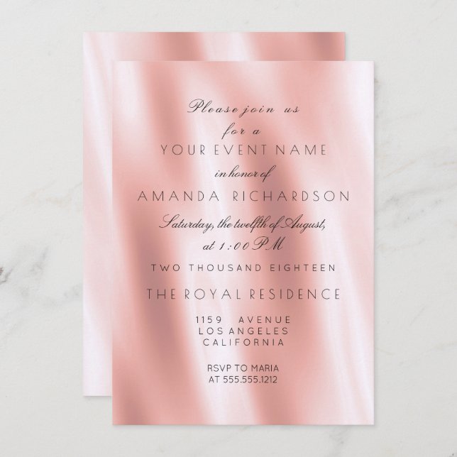 Invitation Minimalisme Rose Blush Silk Fabric Or Anniversaire (Devant / Derrière)