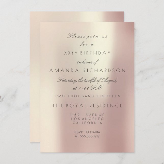 Invitation Minimalisme Rose rose rose vif Pearly Glam Anniver (Devant / Derrière)