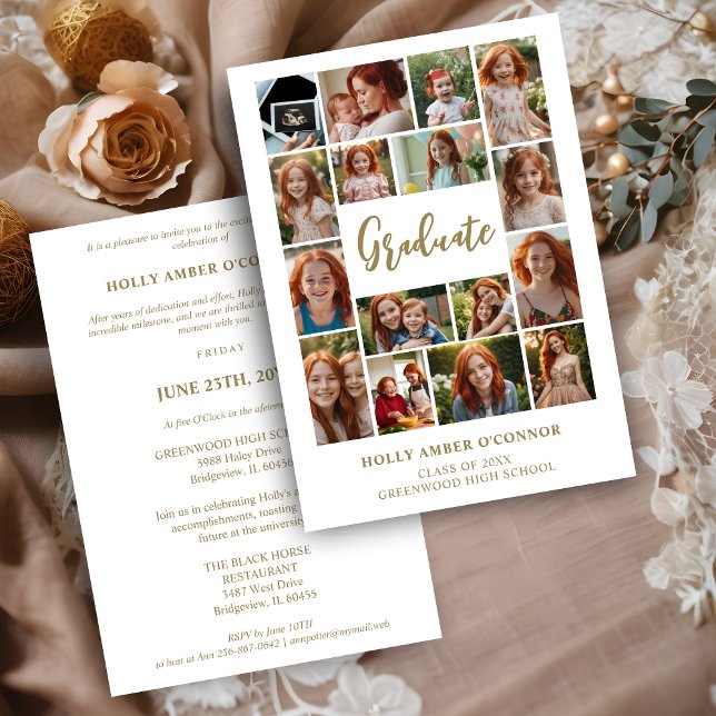 Invitation Minimalist 16 Photos Time Life Graduate Collage (Minimalist 16 Photos Time Life Graduate Collage Invitation Card. )