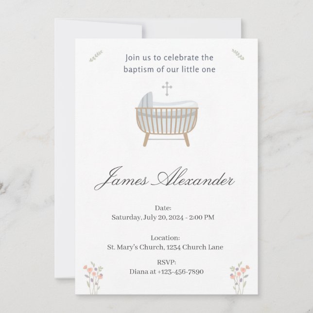 Invitation Minimalist Baby Christening Baptism Template (Devant)