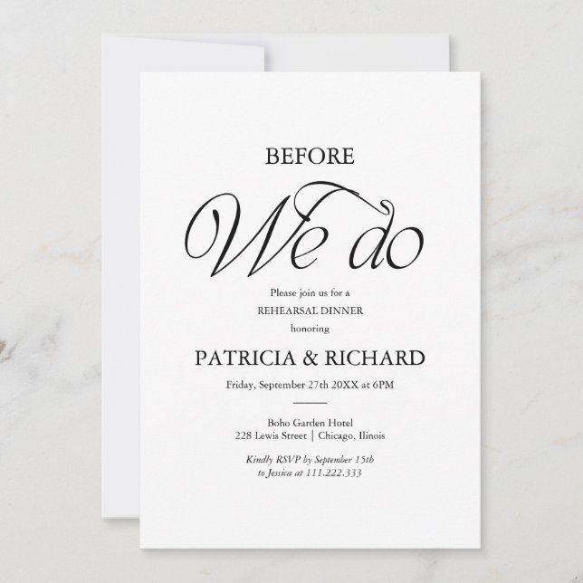 Invitation Minimalist Before We Do Rehearsal Dinner (Devant)