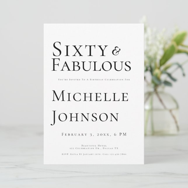 Invitation Minimalist Black 60 & Fabulous 60th Birthday Party (Debout devant)