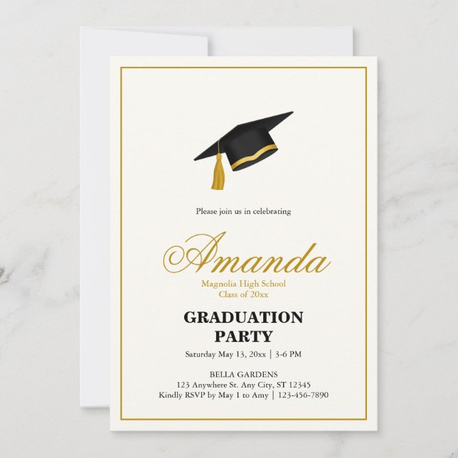 Invitation Minimalist Black and Gold Graduation Party (Devant)