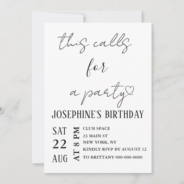 Invitation Minimalist Black and White Birthday Party  (Devant)