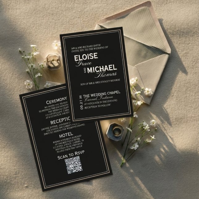 Invitation Minimalist Black Tie Formal Wedding (Invite guests to your formal affair with this Minimalist Black Tie Formal Wedding Invitation!)