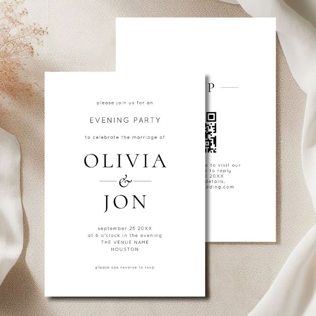 Invitation Minimalist Black White QR Code Wedding Evening (Front and back view)