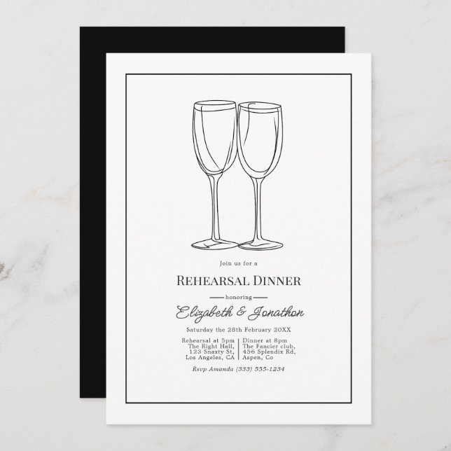 Invitation Minimalist Black & White Wedding Rehearsal Dinner (Devant / Derrière)