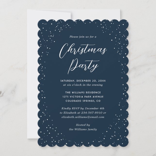 Invitation Minimalist Blue Snowy Christmas Party (Devant)