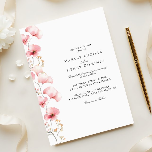 Invitation Minimalist Blush Pink Floral Spring Wedding (Créateur téléchargé)