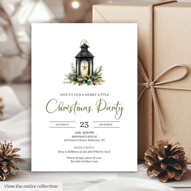 Invitation Minimalist Bohemian Pine Wreath Watercolor Holiday (Minimalist Bohemian Pine Wreath Watercolor Holiday Invite)