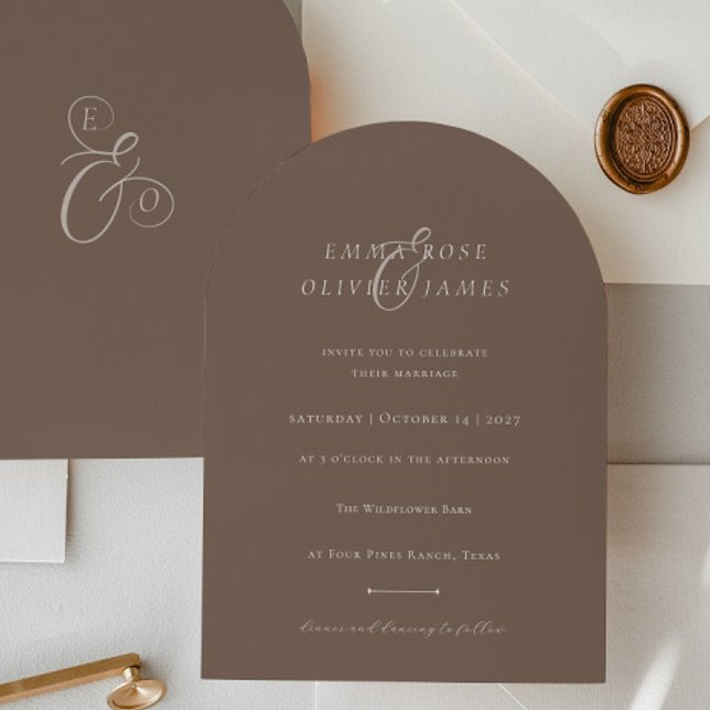 Invitation Minimalist Boho Cocoa Brown Ivory Script Wedding (Créateur téléchargé)