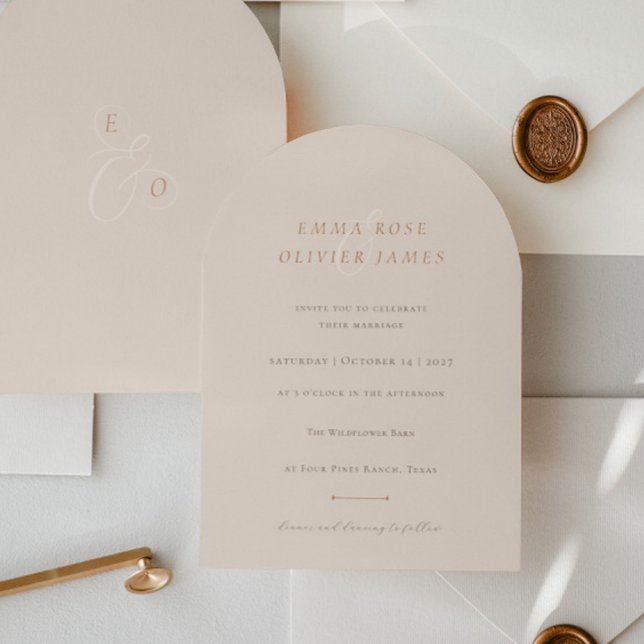 Invitation Minimalist Boho Sand Copper Script Wedding (Créateur téléchargé)
