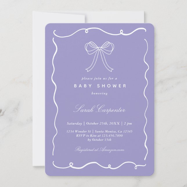 Invitation Minimalist Bow Baby Shower Girl (Devant)