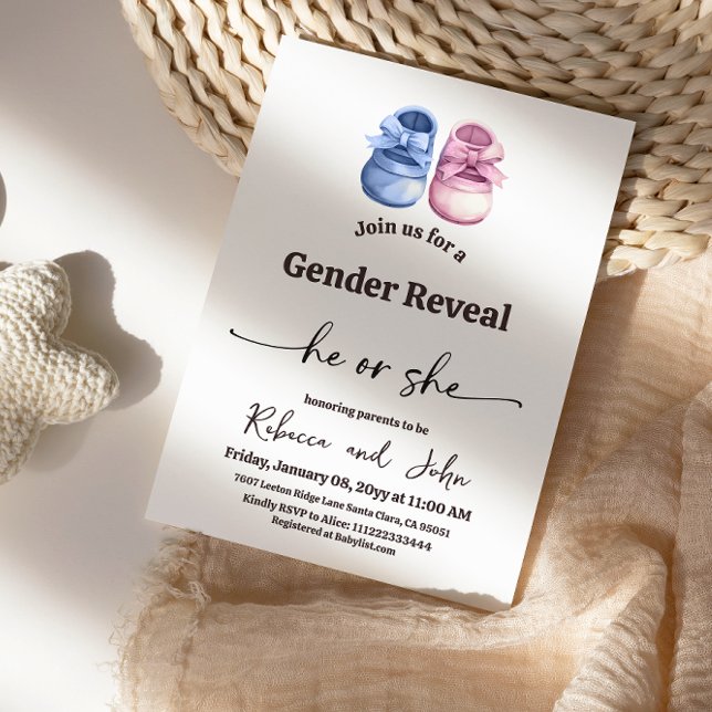 Invitation Minimalist Boy or Girl Baby Boots Gender Reveal (Créateur téléchargé)