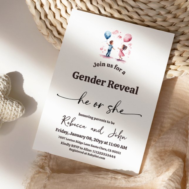Invitation Minimalist Boy or Girl Balloon Gender Reveal (Créateur téléchargé)