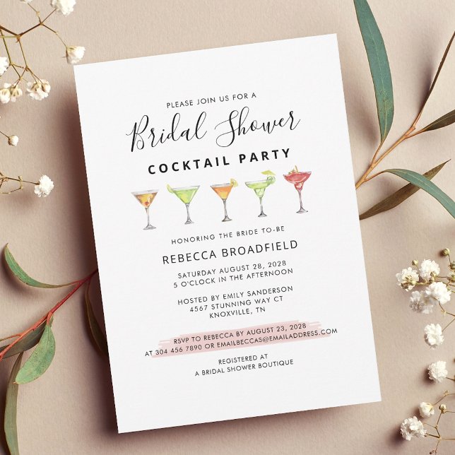 Invitation Minimalist Bridal Shower Cocktail Beach Party (Modern Script Cocktail Party Bridal Shower Invitation)