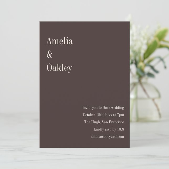 Invitation Minimalist Brown Elegant Chic Modern Wedding (Debout devant)